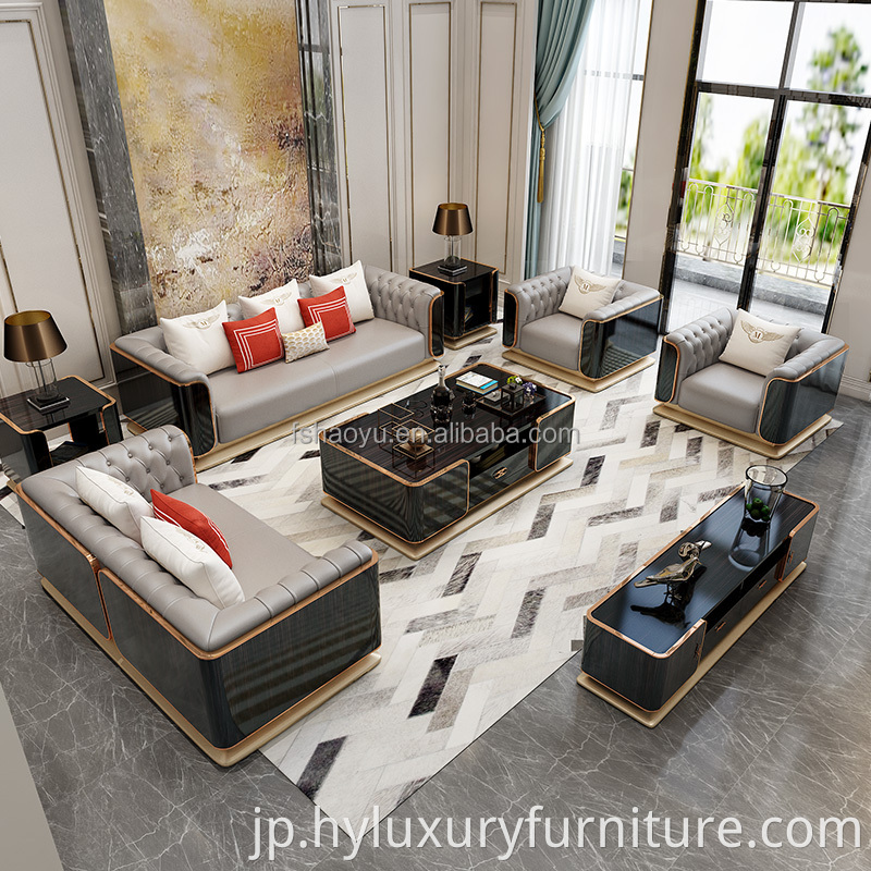 ホテルのロビーの家具リビングルームの豪華な革張りのソファは、ラウンドソファ、リビングルームのソファを設定します